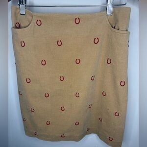 Lilly Pulitzer Women’s 12 Tan Pencil Skirt with Red Horseshoe Embroidery